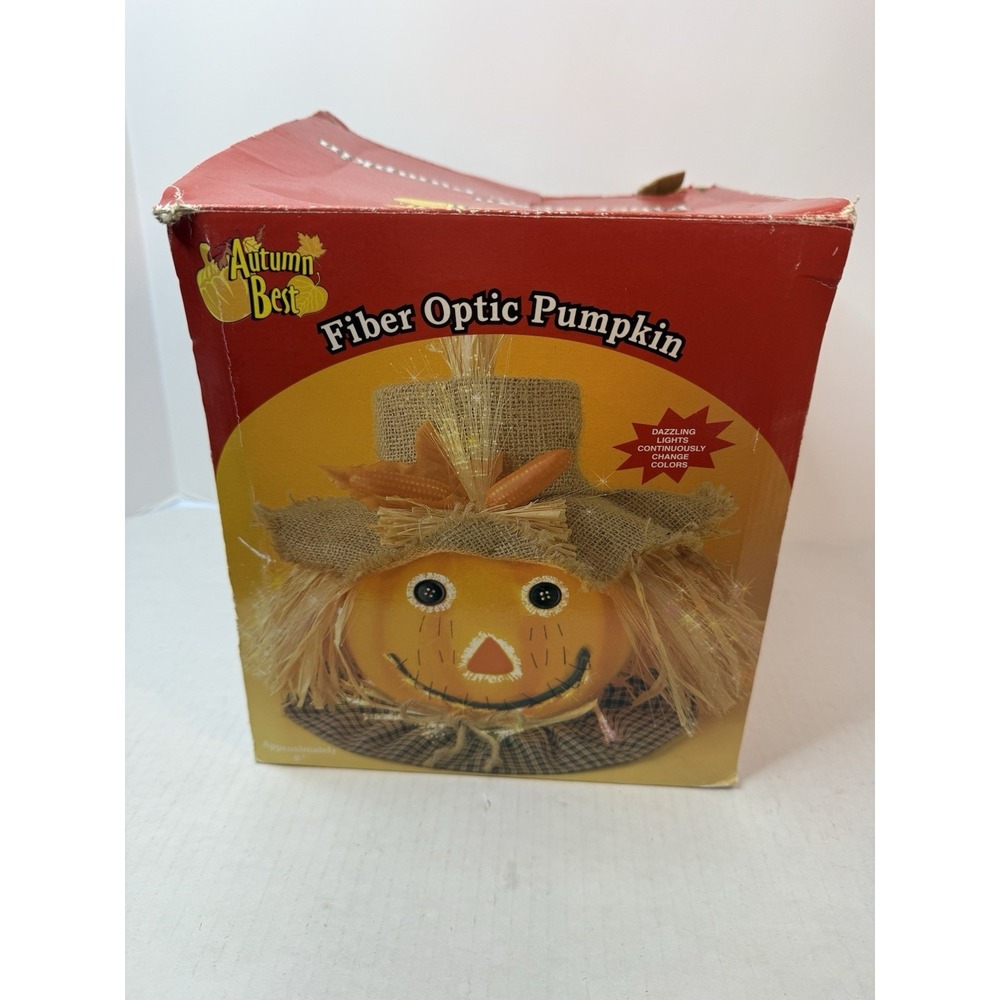 VTG Halloween Fiber Optic Pumpkin Jack O Lantern Light 8" IN BOX Autumn Best - Picture 8 of 12